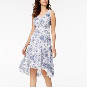 Taylor Women's V Neck Floral Printed Lace Midi Dress Blue Size 4